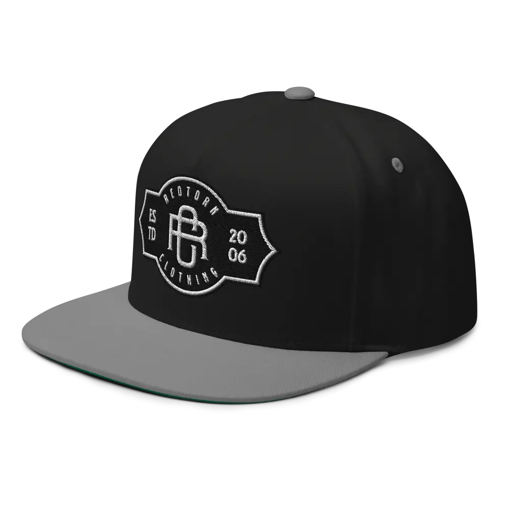 RC Monogram Flat Bill Snapback Cap with black gray design and white RC monogram logo, unisex headwear