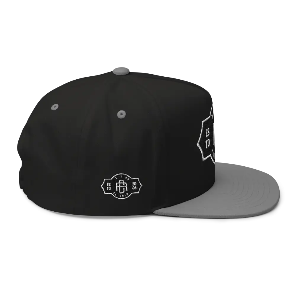 RC Monogram Flat Bill Snapback Cap with black and gray design and white RC monogram logo, unisex headwear