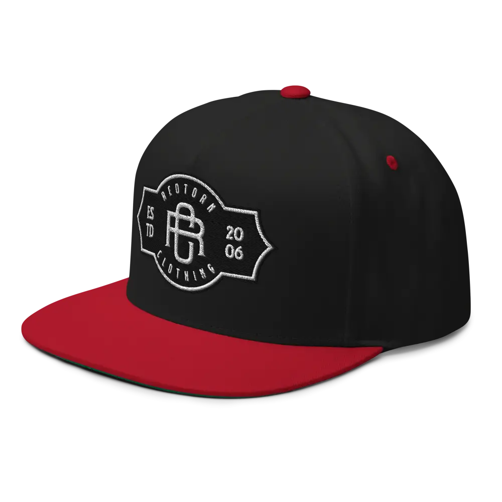 RC Monogram Flat Bill Snapback Cap with Black and Red Design