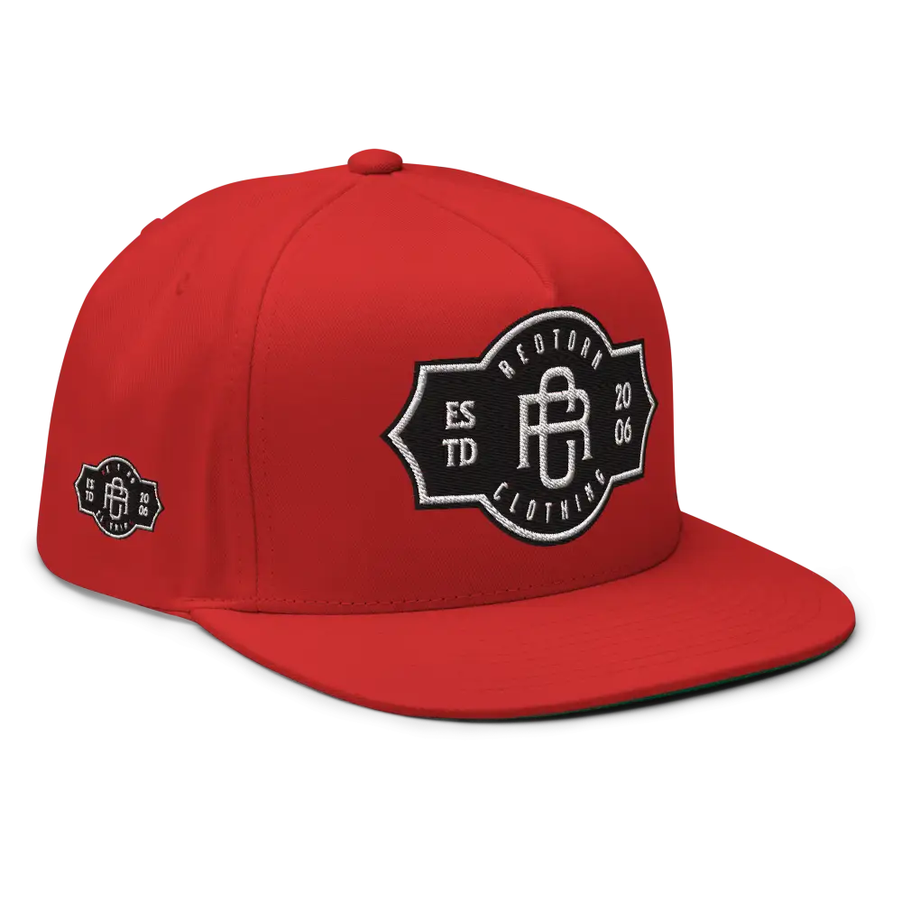 Red RC Monogram Flat Bill Snapback Cap with Redtooth Clothing Logo