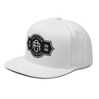 White RC Monogram Flat Bill Snapback Cap with black logo