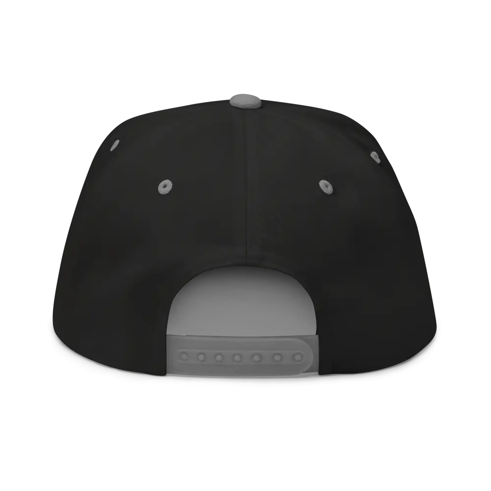 Black and gray RC Monogram flat bill snapback cap with adjustable strap