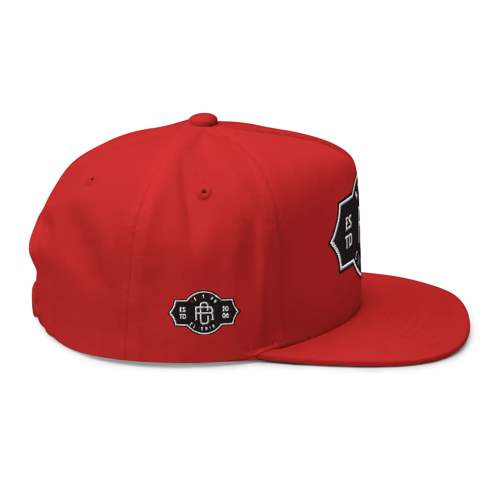 Red RC Monogram Flat Bill Snapback Cap with Logo