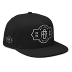 RC Monogram Flat Bill Snapback Cap with black flat brim and white logo patch