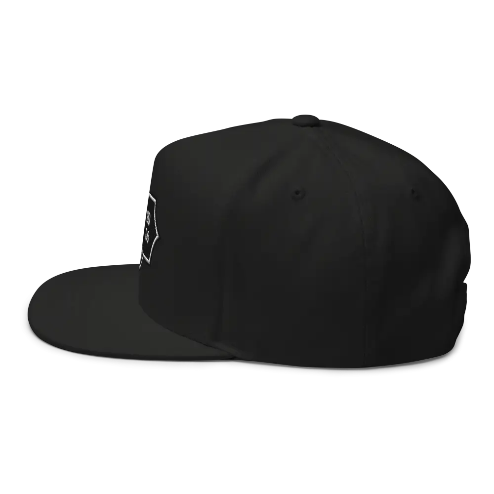 RC Monogram flat bill snapback cap in black with white logo