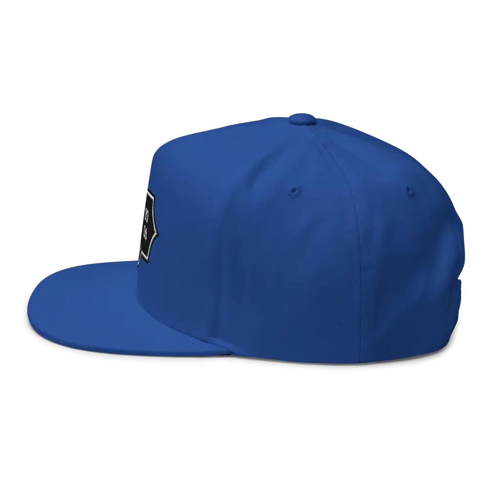 Royal blue RC Monogram flat bill snapback cap with white logo