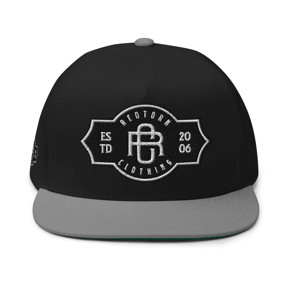 RC Monogram Flat Bill Snapback Cap with Black Gray Design and White Logo