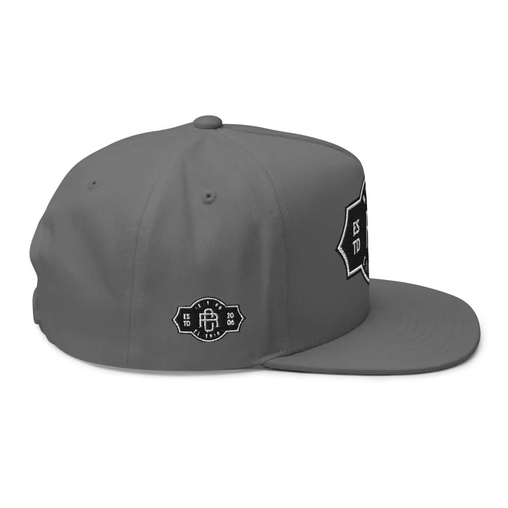 Gray RC Monogram Flat Bill Snapback Cap with black and white logo