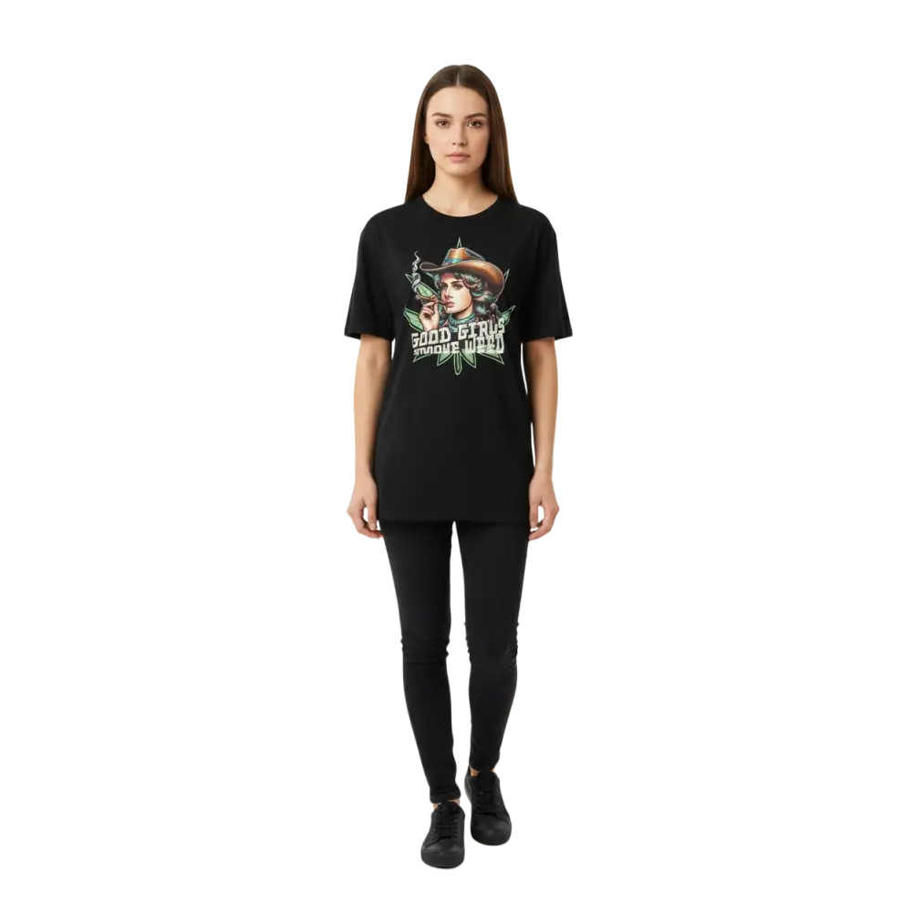 Black oversized graphic cotton unisex tee with woman graphic