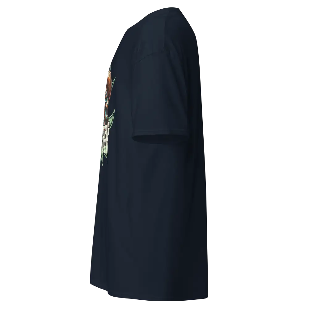 Dark blue hooded cloak with wool texture on Marijuana Woman Graphic Cotton Tee