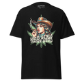 Black marijuana woman graphic cotton tee with green leaf design