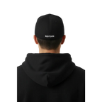 Gothic R flexi fit baseball cap with black design and white redtorn puff embroidery on back