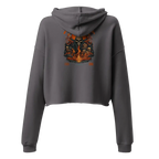 Dark gray Rebellion Women’s Crop-Top Hoodie with skull and flame design