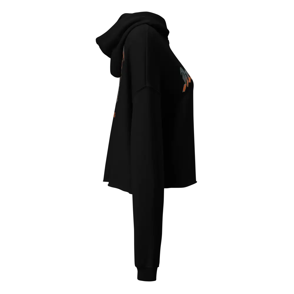 Rebellion women’s crop-top hoodie in black with hood and pocket