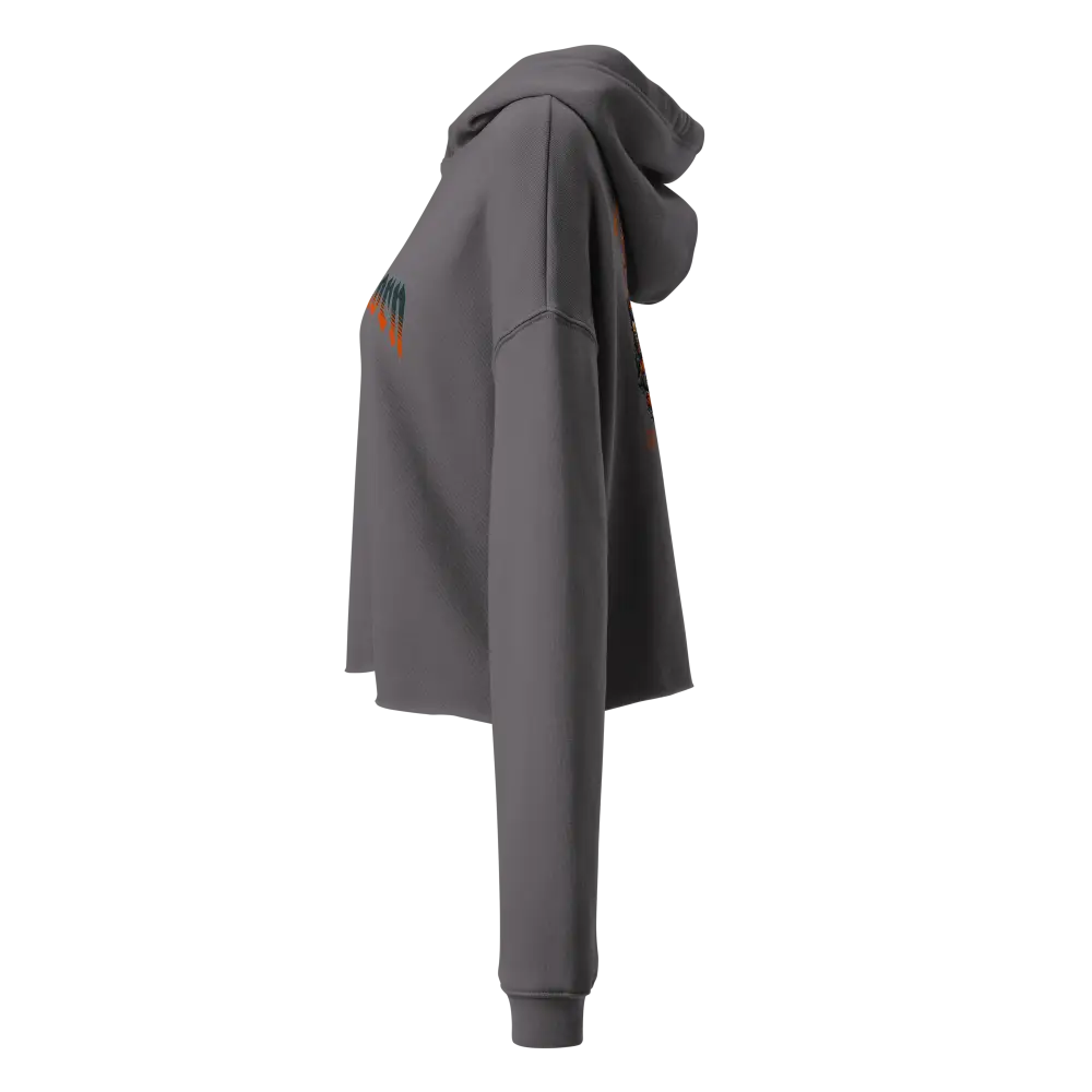 Gray Hell Crop Graphic Hoodie with orange and blue accents