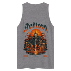 Fire skull graphic premium tank top in heather gray with redtorn skull and flames