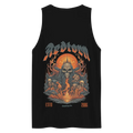 Fire skull graphic on premium tank top with black skull and flames
