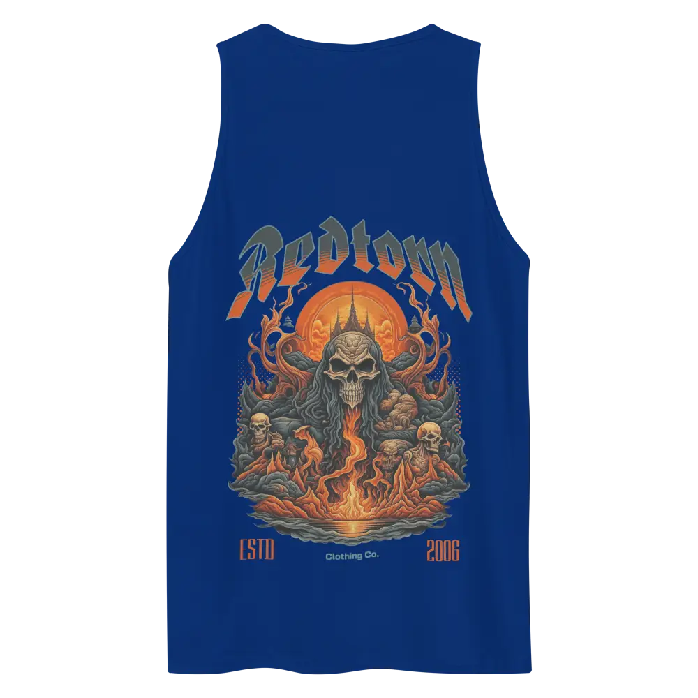 Fire skull graphic premium tank top in royal blue with 2016 logo