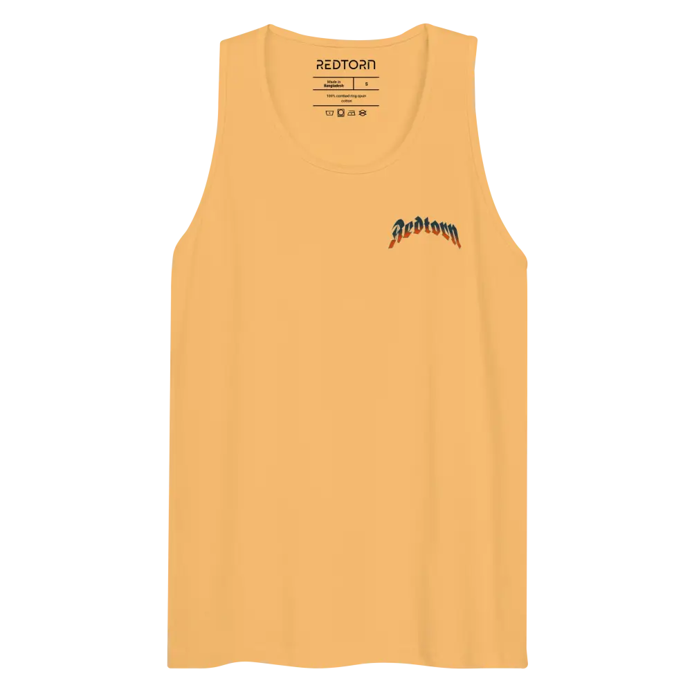 Fire skull graphic premium tank top in mustard yellow with Redtown logo