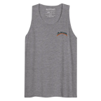 Fire skull graphic premium tank top in heather gray with flame design