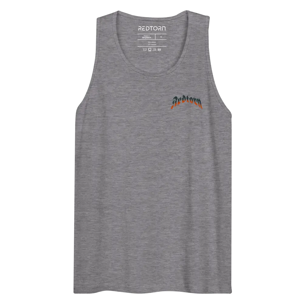 Fire skull graphic premium tank top in heather gray with flame design