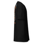 Fire skull graphic cotton unisex classic tee with black leather jacket accents