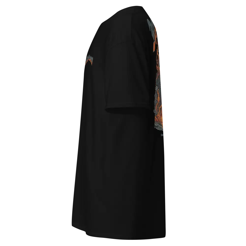 Black polyester apron with fire skull graphic dragon design, cotton unisex style