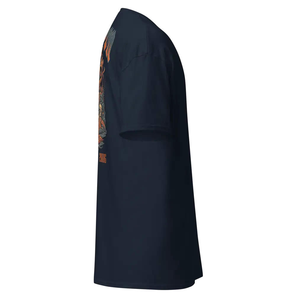 Dark blue floral bathrobe on fire skull graphic cotton unisex classic tee