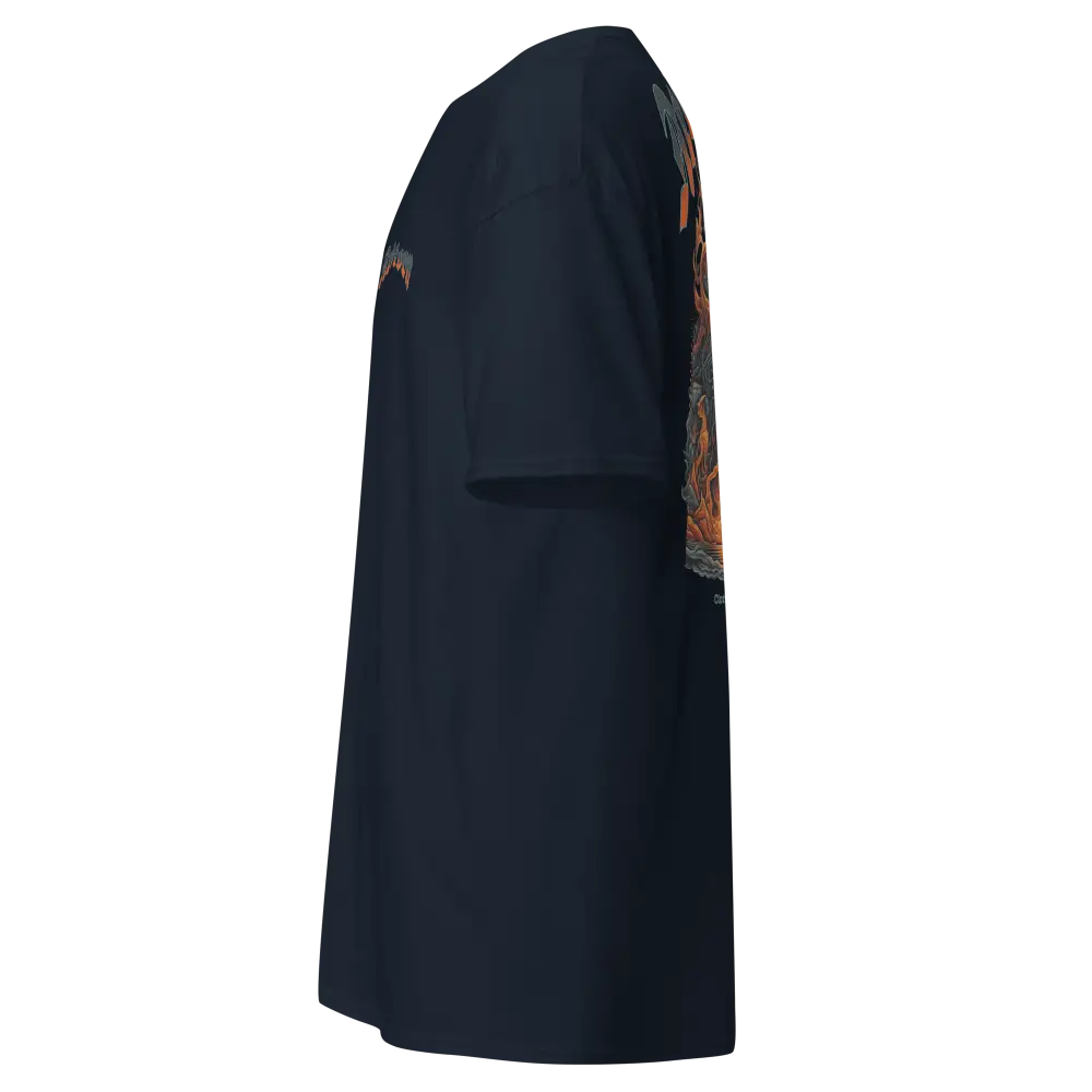 Navy blue long-sleeved fire skull graphic cotton unisex classic tee with dragon design