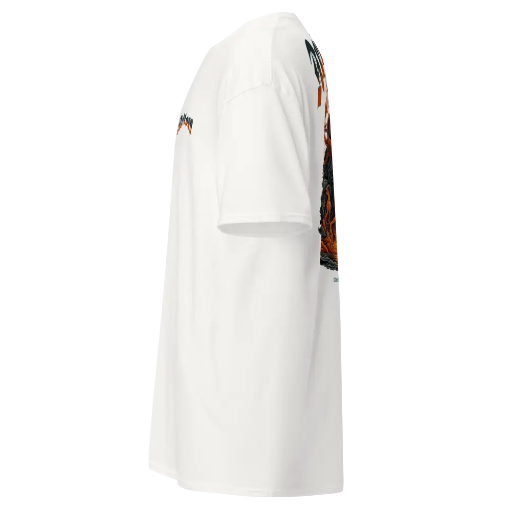 Fire skull graphic cotton unisex classic tee with white jacket accents