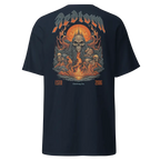Navy blue fire skull graphic cotton unisex classic tee with flames