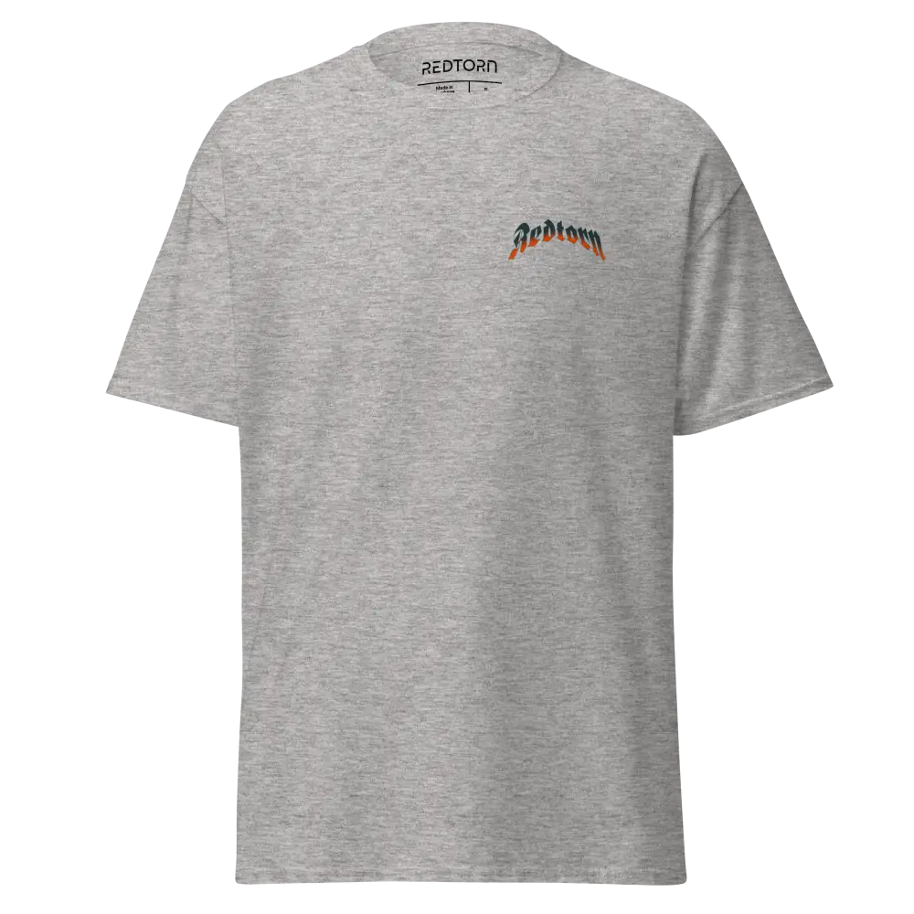 Heather gray fire skull graphic cotton unisex classic tee with Redtown logo