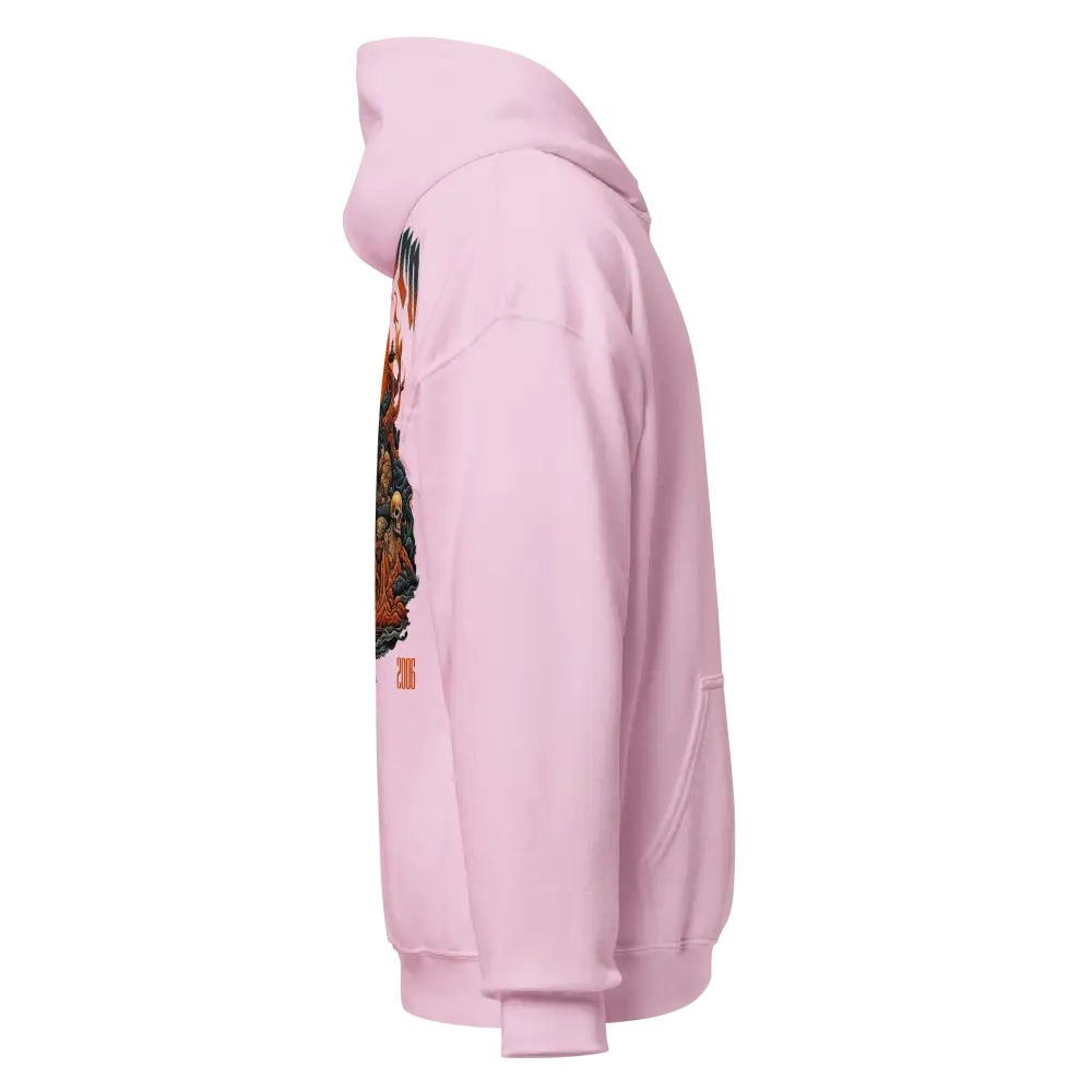 Skull Flame graphic design on pink premium unisex hoodie