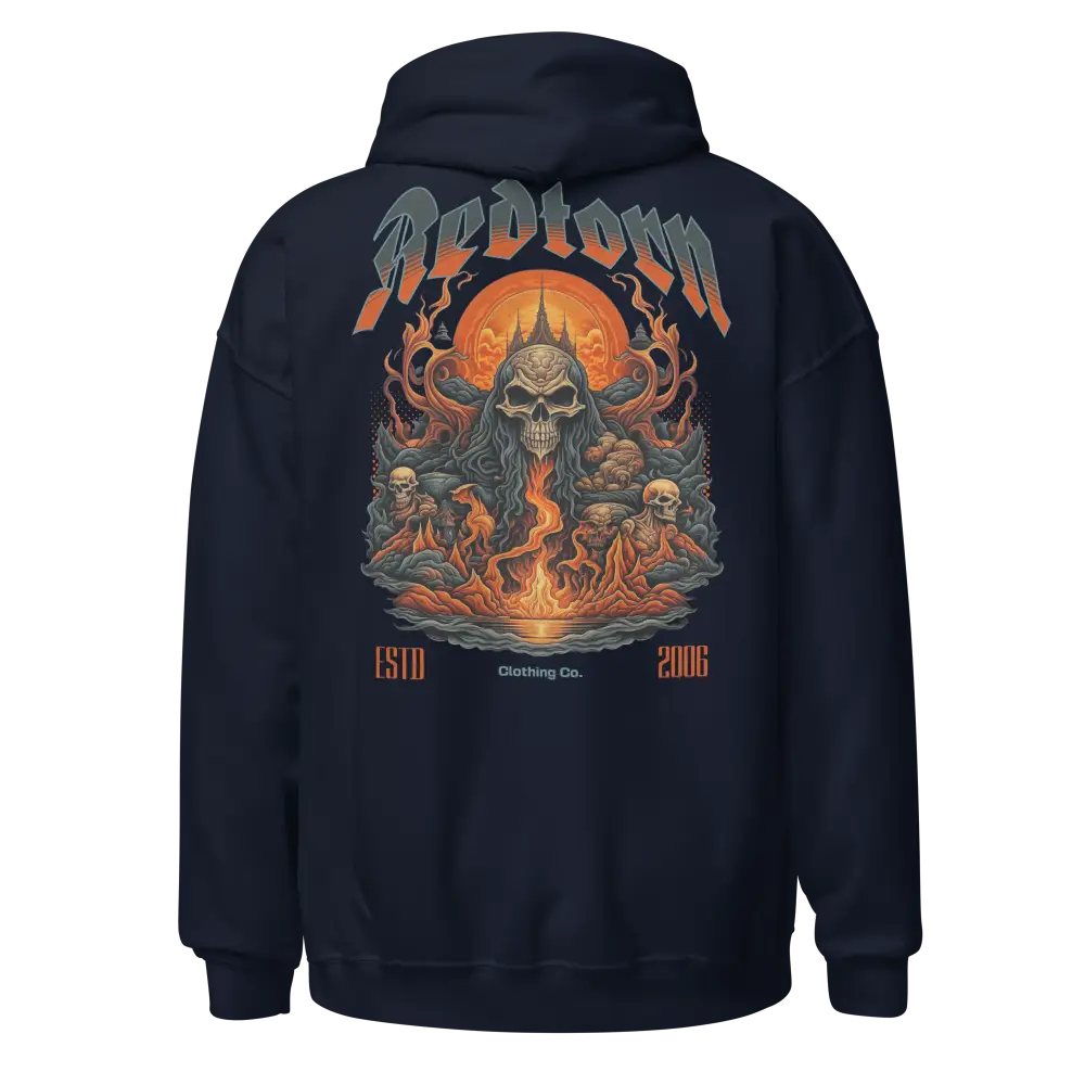 Navy Blue Skull Flame Graphic Premium Unisex Hoodie by Redtown