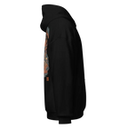 Premium unisex hoodie with skull flame graphic design and black leather jacket details