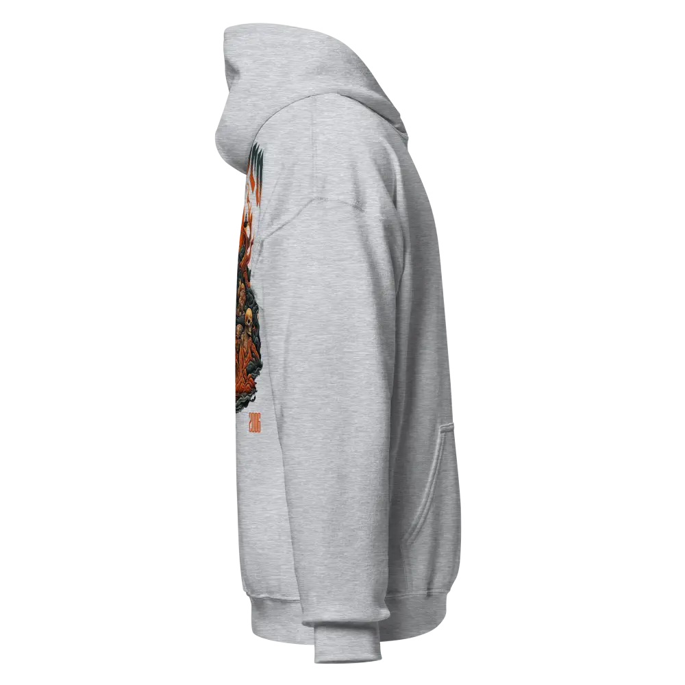White premium unisex hoodie with skull flame graphic design on back