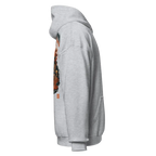 White premium unisex hoodie with skull flame graphic design on back