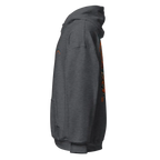 Charcoal gray premium unisex hoodie with orange flame graphic design on sleeve, Nike logo