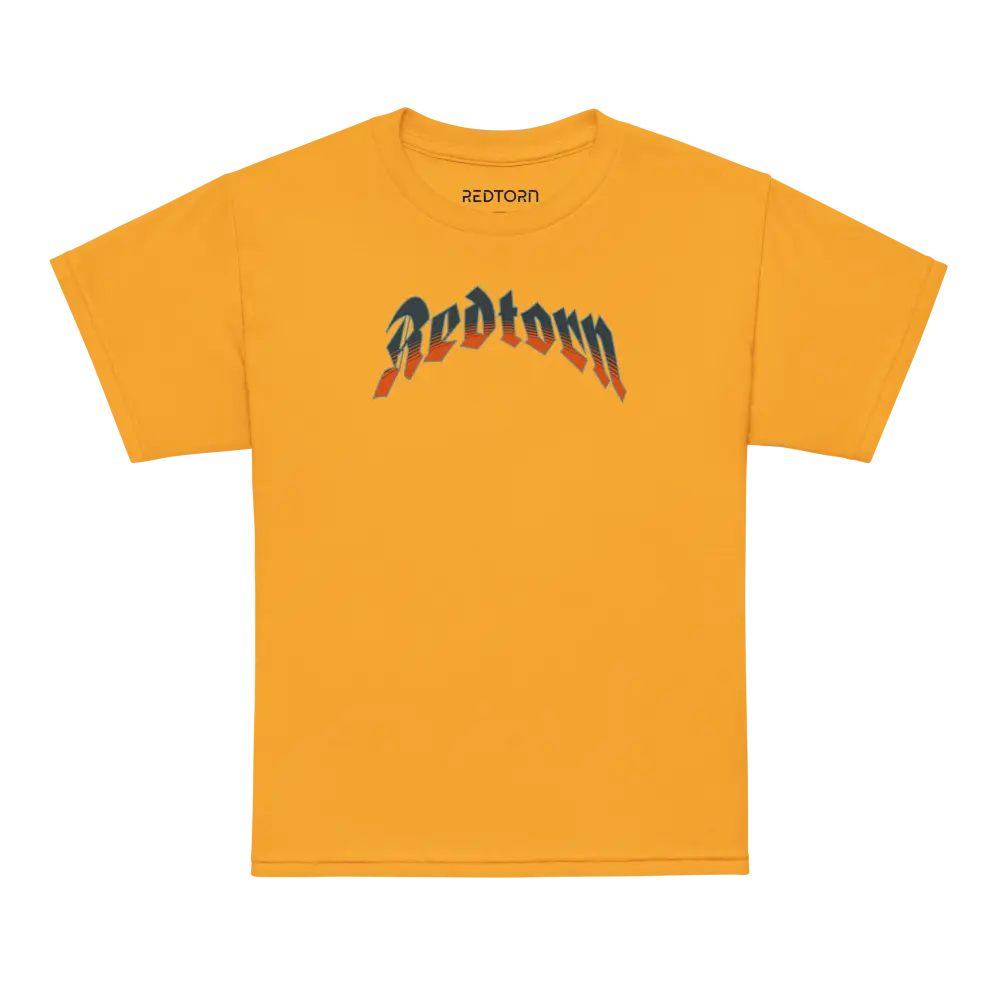 Flaming skull graphic tee on yellow kids cotton t-shirt with Redtown design