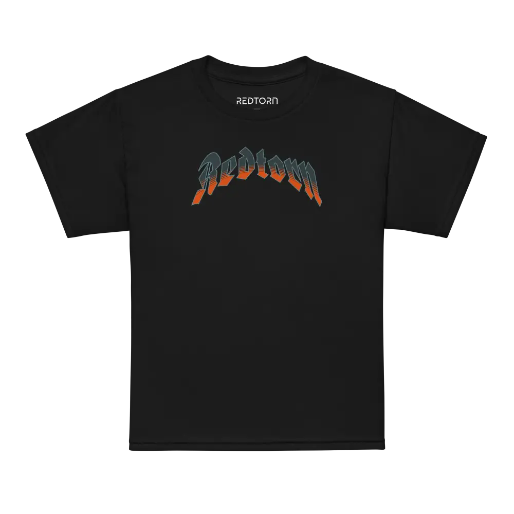 Flaming skull kids cotton t-shirt with redtorn graphic