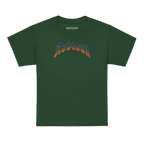 Flaming skull kids cotton t-shirt with green fabric and reztorn text