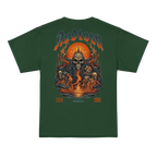 Flaming Skull Kids Cotton T-Shirt with green skull graphic tee design