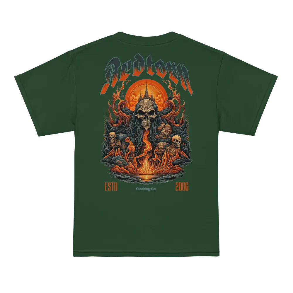 Hells Youth green t-shirt with skull and flames by Ripdorn Clothing
