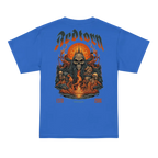 Royal blue kids cotton t-shirt with fiery skull graphic tee design