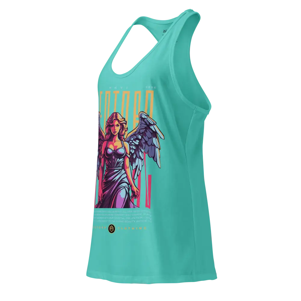 Holywings Angel sleek racerback tank in turquoise with angel graphic