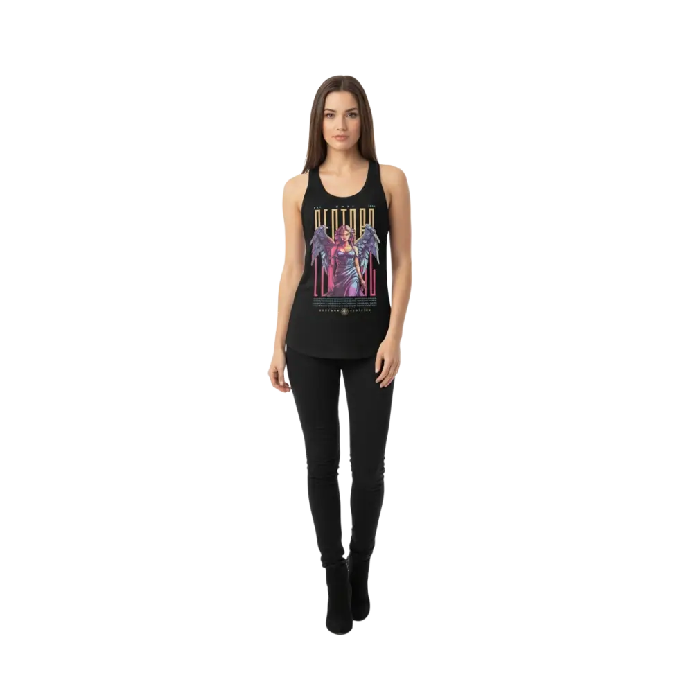 Holywings angel sleek racerback tank with vibrant winged figure and death graphic