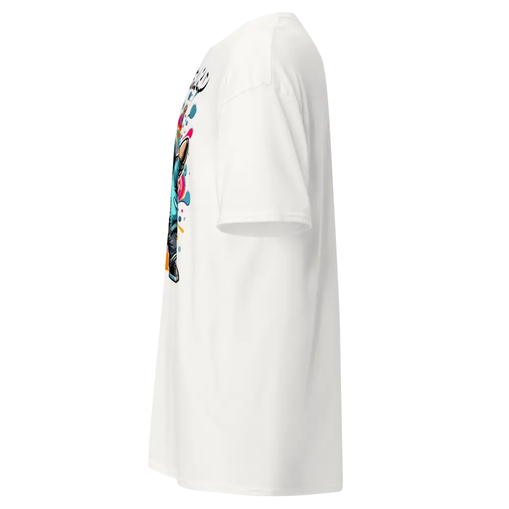 White cotton unisex classic Hustle Mentality Bear Tee with floral back