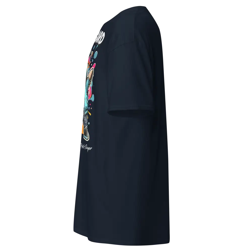 Navy blue chef apron with floral pocket and Chef Ginger logo on Hustle Mentality cotton unisex tee