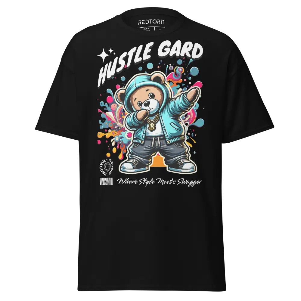 Cotton unisex classic Hustle Mentality Bear graphic tee with hip-hop bear