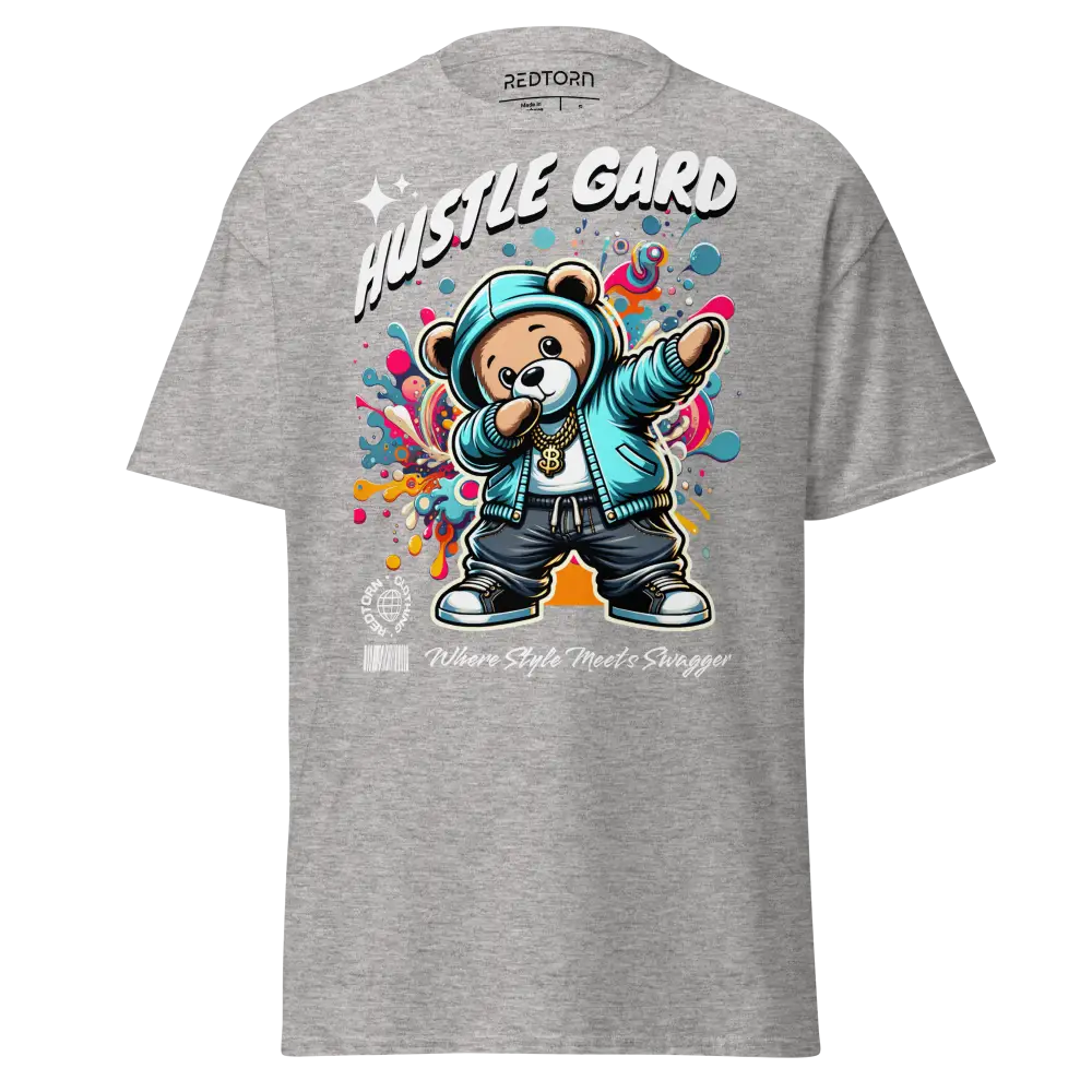 Hustle Mentality Bear Graphic Tee, cotton unisex classic grey t-shirt